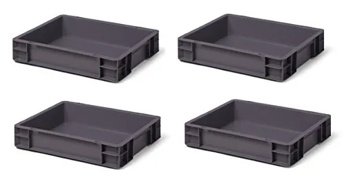 1a-TopStore 4 St. Euroformat-Stapelbehälter, grau, 400 x 300 x 75 mm, PP, 9 Liter, 30 kg Traglast, 400 kg Stapellast
