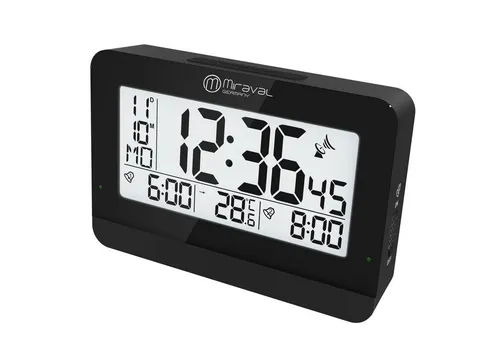 Miraval Funkwecker - Digitaler LCD-Funkwecker mit 2 Alarmen - Moderner Wecker mit großem Display, zeigt Uhrzeit, Datum und Temperatur an. Ideal für pünktliches Aufstehen, 2 Alarme und 8 Sprachoptionen. Perfekt für jedes moderne Zuhause!