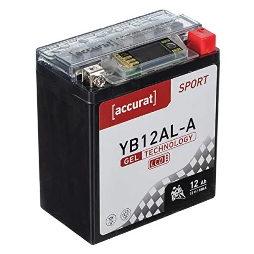 Accurat Motorradbatterie YB12AL-A - 12V, 12Ah, 180A, rüttelfest, wartungsfrei, LCD Display - Starterbatterie, Gel Batterie in Erstausrüsterqualität für Rasentraktor, Roller, Motorrad, Quad