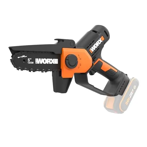 WORX WG326E.9 Akku Mini-Kettensäge 20V, 12 cm Schnittlänge, werkzeugloser Kettenwechsel, 7,6 m-s Kettengeschwindigkeit (ohne Akku und Ladegerät)