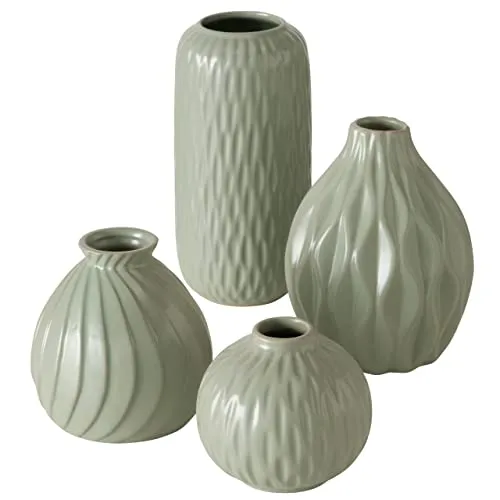 BOLTZE Vase Zalina 4er Set Keramik Grün Matt - Blumentöpfe & Vasen - Stilvolles 4er Set in mattem Grün, ideal für kreative Arrangements und Dekorationen in jedem Raum.