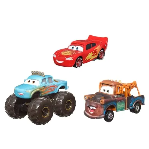 Mattel Disney Pixar Cars On The Road Spielzeugautos & Trucks, Maßstab 1:55, Fahrzeug-Set mit Road Trip Lightning McQueen, 3er-Pack