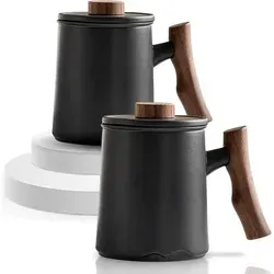 Teetasse Keramik 360 ml Deckel Sieb Schwarz 3-schwarz(packung mit 2)