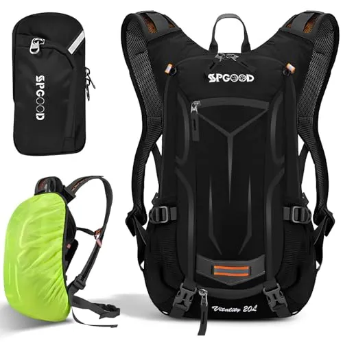 SPGOOD Fahrradrucksack 20/25/30L Wasserdicht & Leich(25L Schwar) | 6 Farben MTB Rucksack für Herren & Damen mit Helmnetz Regenschutz, Trinksystem-Kompatibel für Radfahren, Klettern, Skifahren