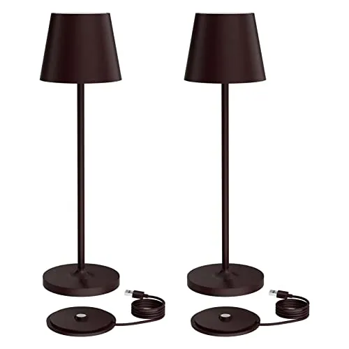 K-Bright 2 Stück Dimmbare Akku Tischleuchte 38cm mit Ladestation Bronze