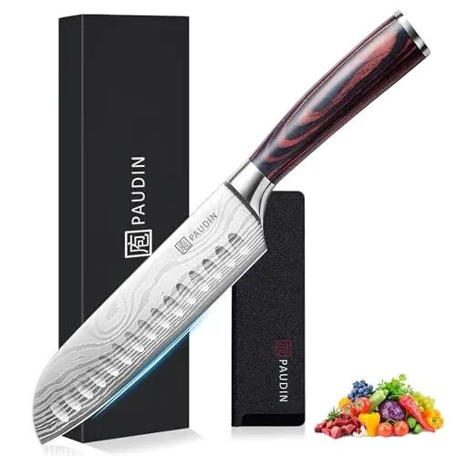 PAUDIN Santokumesser, Klingenlänge17 cm Kochmesser aus deutschem Messerstahl, Sushi Messer Küchenmesser mit ergonomischem Griff für Haus und Restaurant