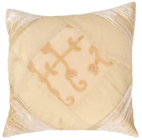 GURU SHOP Orientalische Samt & Brokatkissenhülle, Kissenbezug, Dekokissen 40x40 cm - Beige, Baumwolle