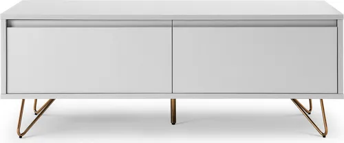 SalesFever Lowboard aus MDF | Skandinavisches Design mit 1 Schublade und 1 Klappfach - TV-Halterungen im modernen skandinavischen Design, bietet stilvollen Stauraum und ist dank der Metallbeine mit Messinglegierung ein echter Hingucker.