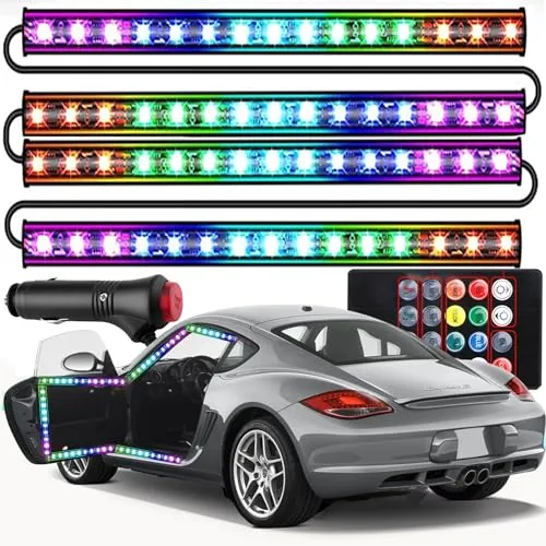 Retoo 12V LED Auto Innenbeleuchtung mit 48 RGB-Dioden - Innenbeleuchtung mit 4 wasserdichten LED-Streifen und 48 Dioden, steuerbar per Fernbedienung für individuelle Farbgestaltung und einfache Montage im Auto.