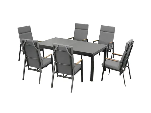 bellavista - Home&Garden® Garten-Essgruppe »Boston 1« - 7-tlg. Outdoor Set mit ausziehbarem Tisch - Stilvolles 7-teiliges Gartenmöbel Set für 6 Personen. Ausziehbarer Tisch mit automatischem System, wetterfestes Aluminium und stapelbare Hochlehner. Perfekt für gesellige Stunden im Freien!