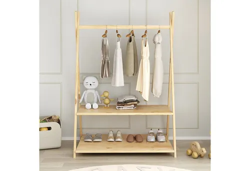 IDIMEX Kinderkleiderschrank DANILO - Freistehende Kindergarderobe im Tipidesign - Kleiderschränke: Der robuste Kleiderständer Danilo mit 1 Kleiderstange und 2 Ablageböden fördert die Selbstständigkeit im Kinderzimmer und bietet stilvolle Ordnung.