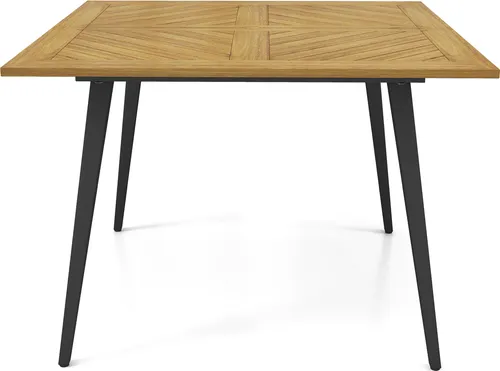 COSTWAY Gartentisch 107x107cm aus Akazienholz mit Schirmloch für 4 Personen - Vielseitiger Gartentisch aus robustem Akazienholz, ideal für Innen- und Außenbereiche. Mit Schirmloch für sonnige Tage und stabilen Metallbeinen für eine Tragfähigkeit von bis zu 75 kg.