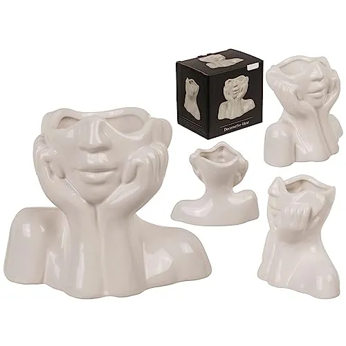 ReWu Vase Blumenvase Face Gesicht Keramikvase Körper-Blumenvase 250 ml Wohndekoration Tischdekoration Dekorativ Dekoration 14 x 7 x 11,5 cm