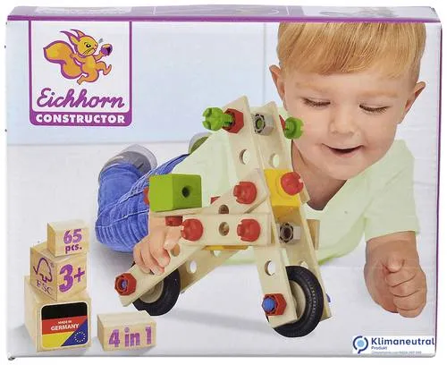 Eichhorn Constructor Motorroller - 65-teiliges Holzspielzeug aus 100% FSC-zertifiziertem Buchenholz, vielseitig und fördert Kreativität sowie Motorik