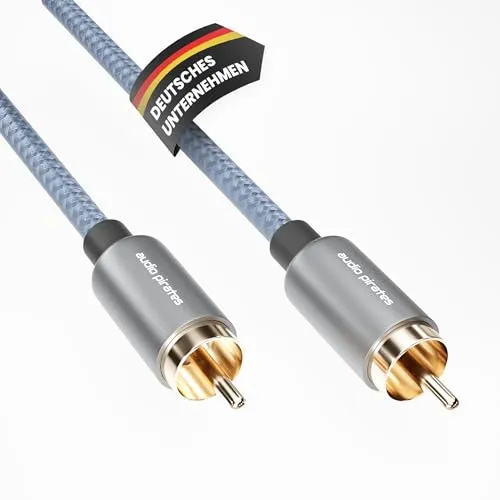 audio pirates Subwoofer Cinch-Kabel 1 x 1 RCA-KAbel – Koaxiales Audio-Kabel mit 24 K vergoldetem Stecker, OFC-Kupfer & doppelter Abschirmung – Lautsprecherkabel für Subwoofer (2-Pack 3m)