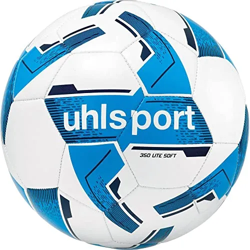 uhlsport Fußball LITE SOFT 350 WEIß/CYAN/MARINE - Junior Trainingsball, maschinengenäht und 25% leichter als Erwachsenenbälle (nur 350 Gramm) - ideal für junge Talente.