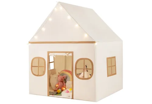 COSTWAY Spielzelt Kinderzimmer, Kinderzelt mit Türvorhang & Sternlichter