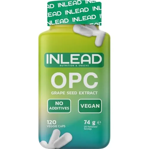 INLEAD - OPC Traubenkernextrakt | Hochdosiert mit 350 mg OPC pro Kapsel | 100% Pflanzlich & ohne Zusatzstoffe - 120 Kapseln
