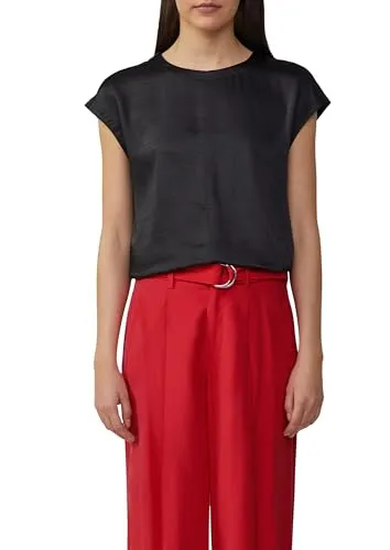 Satinshirt mit überschnittenen Schultern schwarz 36 - Blusen & Tuniken für Damen, reguläre Passform mit femininen, überschnittenen Schultern für einen eleganten Look.