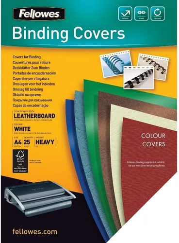 Fellowes Deckblätter 53736 Delta, A4, Lederkarton, weiß, 250 g/m², 25 Stück
