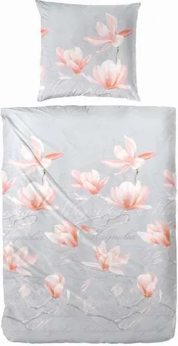 Hahn Baumwoll Satin Bettwäsche Blumen Weiß Braun Rosa Grau 135x200 cm Rosa