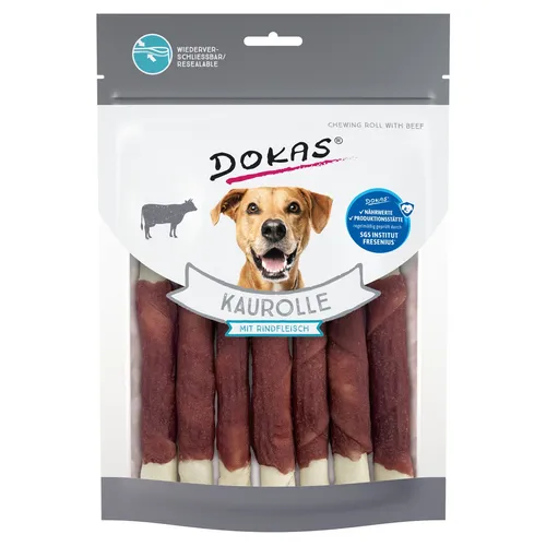 Dokas Dog Kaurolle mit Rindfleisch - 1 x 190g, schmackhafter Snack für Hunde zur Zahnpflege und Beschäftigung
