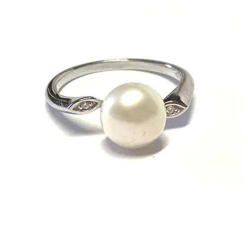 Edelschmiede925 Silberring schlichter Silberring 925/- rhod. Zirkonia mit echter Perle #62