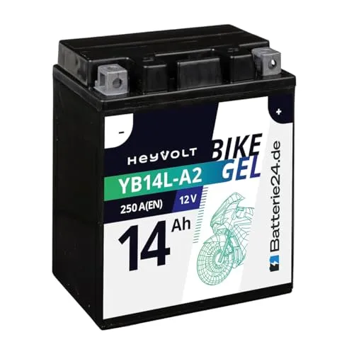 HeyVolt GEL Motorradbatterie 12V 14Ah - Wartungsfrei und langlebig - Motorradbatterien mit GEL-Technologie für alle Maschinentypen, wartungsfrei und auslaufsicher, ideal für jede Tour und jedes Terrain.
