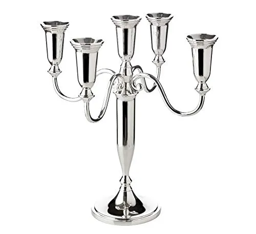 EDZARD Kerzenhalter Venezia, 5-Flammiger Kerzenständer - Eleganter Kerzenständer für 5 Stabkerzen, versilbert mit Anlaufschutz, ideal für eine stilvolle Tischdekoration und eine gemütliche Atmosphäre.