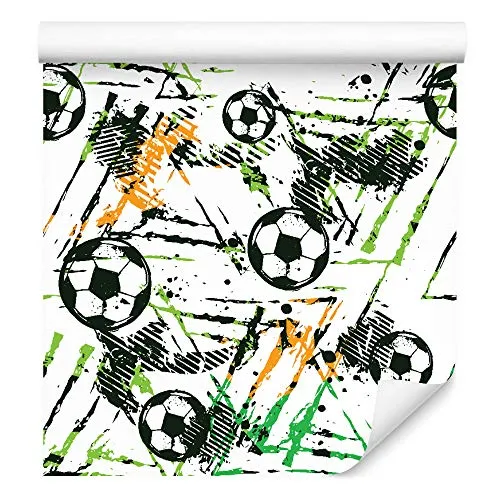 Muralo Tapete 10m Rolle Vlies Tapete Fußball Sport Kinder Junge Spielen Lächeln Vliestapete 1000 x 53cm Wand Tapete Wohnzimmer Kinderzimmer Moderne Wanddeko Wand Dekoration