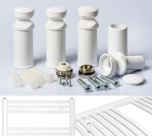 Halterung für Badheizkörper in Weiß, Chrom und Schwarz - Handtuchhalter für Badheizkörper, ideal für gerade und ungerade Heizkörper, sorgt für effiziente Handtuchaufhängung und elegantes Design.