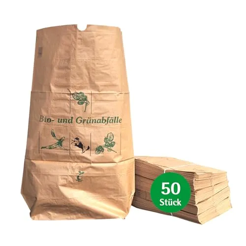 bioMat Kompostierbare 120l Papiersäcke für Grünschnitt – 50 reißfeste Müllsäcke