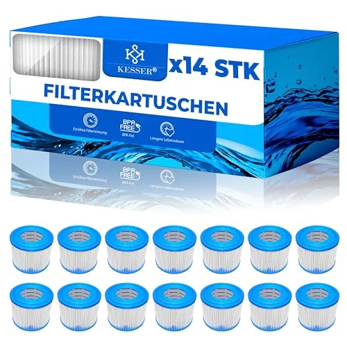 KESSER® 14X Filterkartuschen für Whirlpool - Poolfilterkartuschen für Lay-z-Spa und Intex, mit Dirt-Locking-Technologie für effektive Schmutzentfernung und BPA-frei für sicheres Wasser.