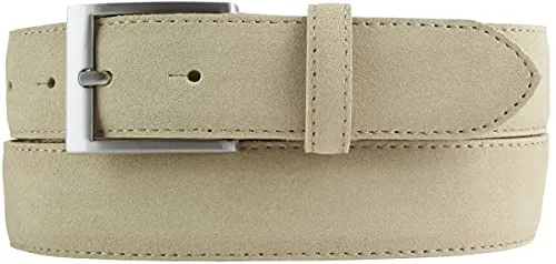 BELTINGER Italienischer Veloursleder-Gürtel, 35 mm breit, Herren, Anzuggürtel, Hosengürtel, Wildleder, Edelstahl-Gürtelschnalle Silber | Beige 120cm