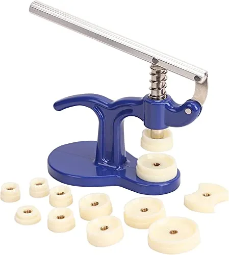 Uhr Presse Einpresswerkzeug mit 12 Druckplatten - Uhrenwerkzeuge für einfache und sichere Reparaturen, ideal für Uhren mit Durchmesser 18-50 mm, aus robustem Metall und ABS-Kunststoff für langlebige Nutzung.