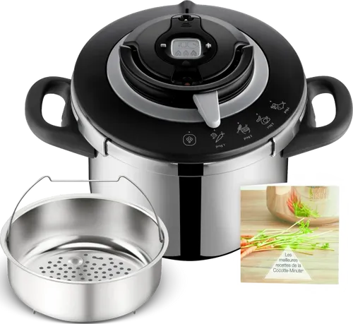 Tefal Schnellkochtopf Clipso+ CHEF 6L - Edelstahl Dampfkochtopf - Kochtöpfe, mit 4 Kochprogrammen und 6 Sicherheitsstufen für sicheres und schnelles Kochen, ideal für gesunde Gerichte in kürzester Zeit.