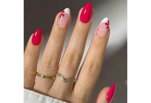 LuxusKollektion Kunstfingernägel 24 Stück Kurz Oval Blumen Acryl False Nails Set French Nails