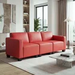 Modular 3-Sitzer Sofa Lyon, Kunstleder ~ rot ohne Armlehnen von Mendler