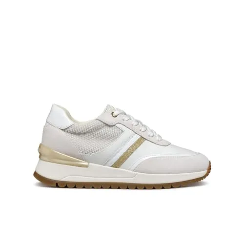 Geox Damen D DESYA A Sneaker, White/Gold, 40 EU - Damen-Sneaker mit herausnehmbarer Innensohle und optimaler Stoßdämpfung für höchsten Komfort und Schutz bei jedem Schritt.