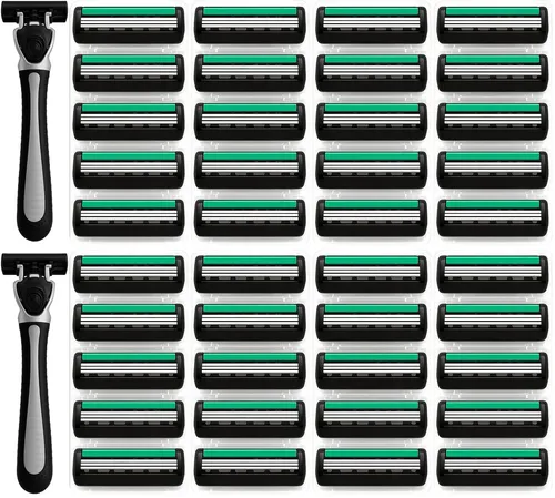 Einwegrasierer Set mit 42 Klingen - Herren Nassrasierer 3 Klingen - Herrenrasierer Set mit 2 Einwegrasierern und 42 Klingen. Flexible Klingen und Gleitstreifen für eine sanfte Rasur. Ideal für Gesicht, Körper und mehr.