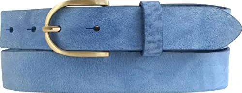 BELTINGER Damen-Gürtel aus weichem Vollrindleder Vintage-Look 3 cm | Leder-Gürtel für Damen 30mm | Schmaler Gürtel Used-Look mit goldener Gürtelschnalle | Blau 115cm