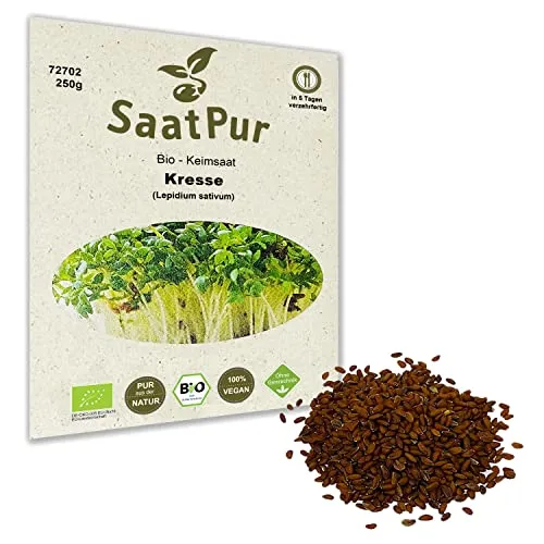 BIO Keimsprossen Kresse Kressesamen für die Sprossenzucht Grünkraut Mikrogrün Gartenkresse 250 g