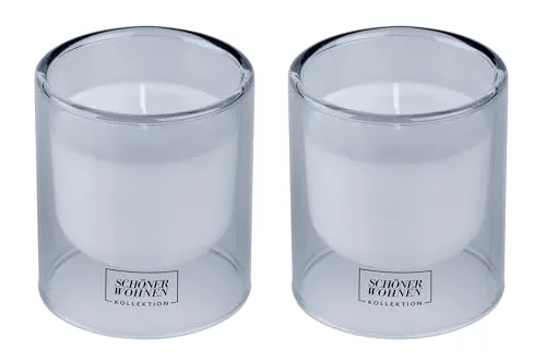 Schöner Wohnen Kollektion Duftkerze Soft Cotton 2er Set - Wohltuende Duftkerzen im Glas mit frischem Soft-Cotton Duft. Wiederverwendbare Gläser in stilvollem Blau, perfekt als Geschenk oder zur Dekoration.