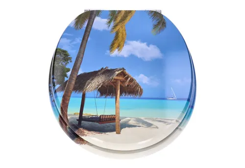 Georges WC Sitz MDF Absenkautomatik (Design: Beach) - Hochwertiger WC-Sitz aus MDF mit stabilen Metallscharnieren und Soft-Close-Funktion. Leicht zu montieren und zu reinigen, ideal für jedes handelsübliche WC.