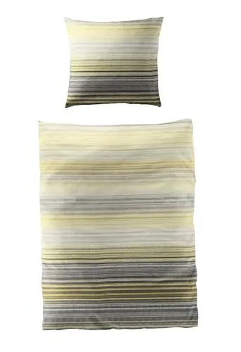 JACK by Bierbaum Mako Satin Bettwäsche 135x200cm 2 tlg. - Elegante Streifen in Gelb Grau - Bettwäsche aus 100% Baumwolle mit edlem Seidenglanz, bügelleicht und hautfreundlich. Genießen Sie ein einzigartiges Schlafgefühl mit dieser 2-tlg. Garnitur in modernem Design.