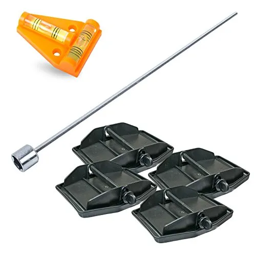 Hypercamp Maxi Foot Stützplatten Set - 4 Stück - zur Sicherung der Kurbelstütze inkl Akkuschrauberaufsatz und Kreuz Wasserwaage für Wohnmobil oder Wohnwagen