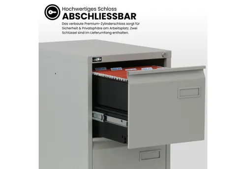 Bisley Hängeregisterschrank Light in Lichtgrau – 4 Schübe, H 132 x B 41 x T 62 cm - Der Bisley Hängeregisterschrank