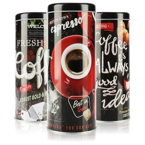 com-four® 3X Kaffeepaddose - Metalldose für Kaffeepads - Aufbewahrungsbehälter mit Deckel für Kaffee, Tee, Kekse - Blech-Dekodose im modernen Vintage-Design (3 Stück - Vintage)