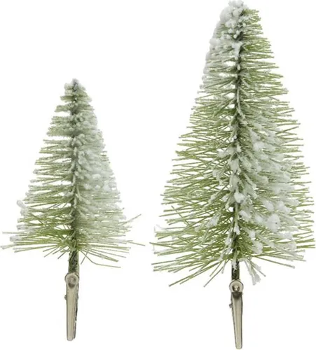 Deko Baum 8x8-14cm Kunststoff Bäumchen mit Clip beschneit 4er Set