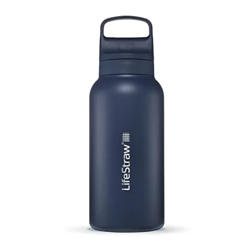 LifeStraw Go Serie - Edelstahl-Trinkflasche mit Wasserfilter 1l - Thermobehälter mit BPA-freiem Edelstahl, der 99,999999% Bakterien und Mikroplastik filtert – ideal für Reisen und den Alltag, sorgt für sauberes Wasser und verbessert den Geschmack.